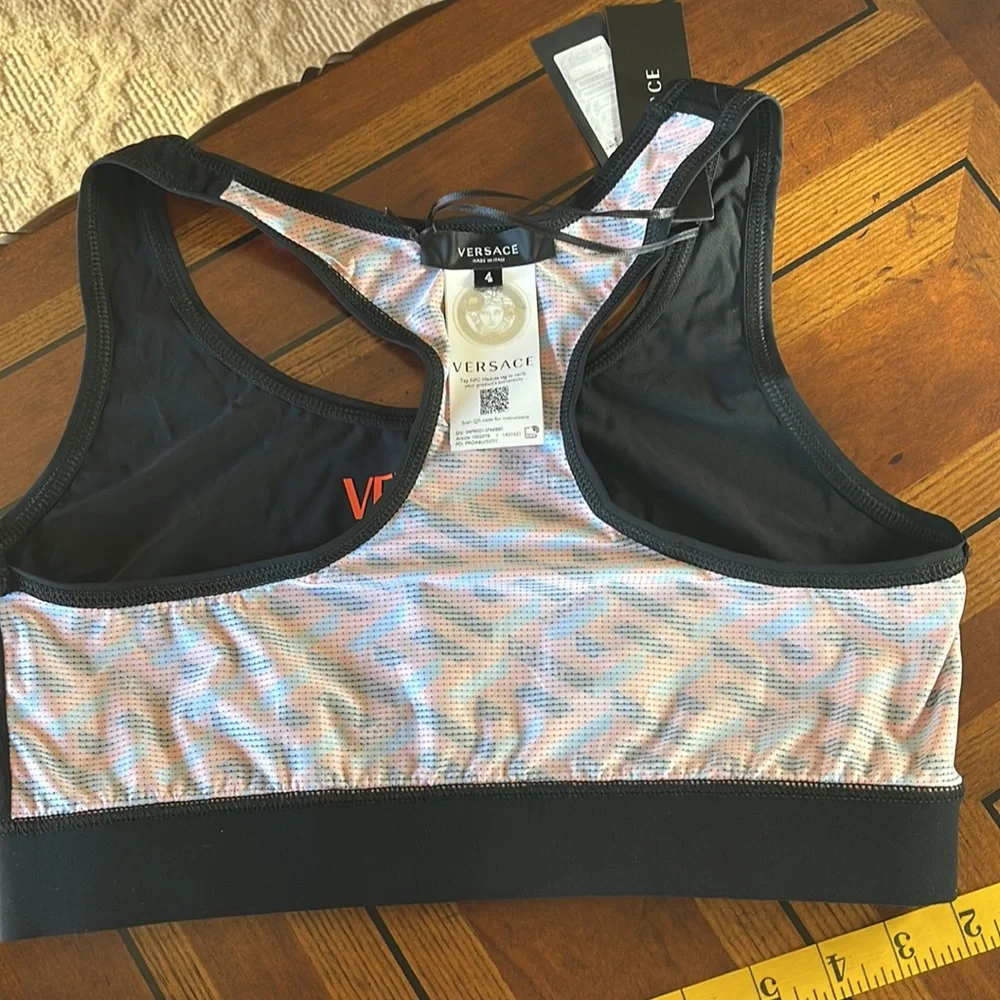 VERSACE NWT LA GRECA SIGNATURE ACCENT SPORTS BRA, BLACK/ORANGE, SIZE 4 (LG) - Picture 9 of 15